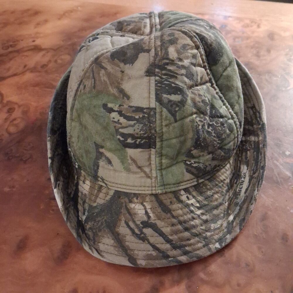 vintage realtree camo ear flap hunting hat cap quilted winter bomber outdoor